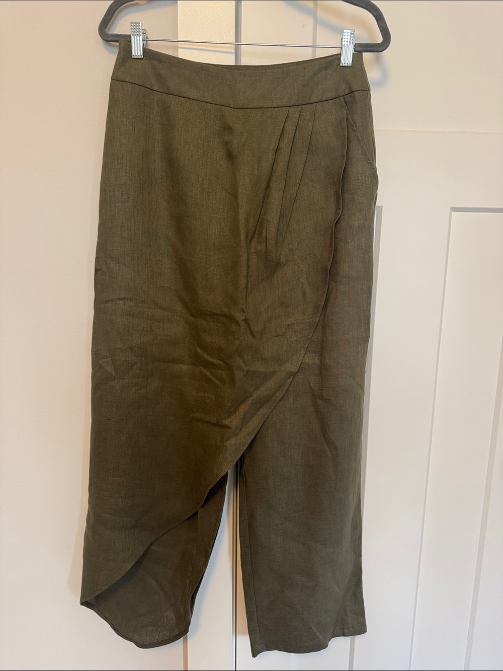 Olive Wrap-Front Women's Chinos